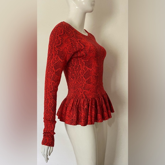 LUXE CHLOE RED SNAKE ANIMAL PRINT KNIT PEPLUM TOP SHIRT SMALL - Picture 7 of 15